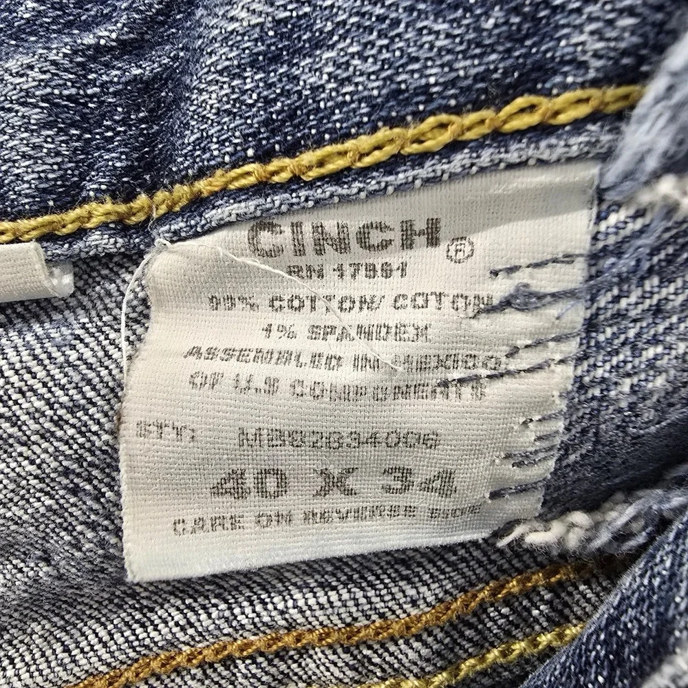 Cinch Mens Jeans 37x31 Blue Straight Leg Western Cowboy Denim Distressed